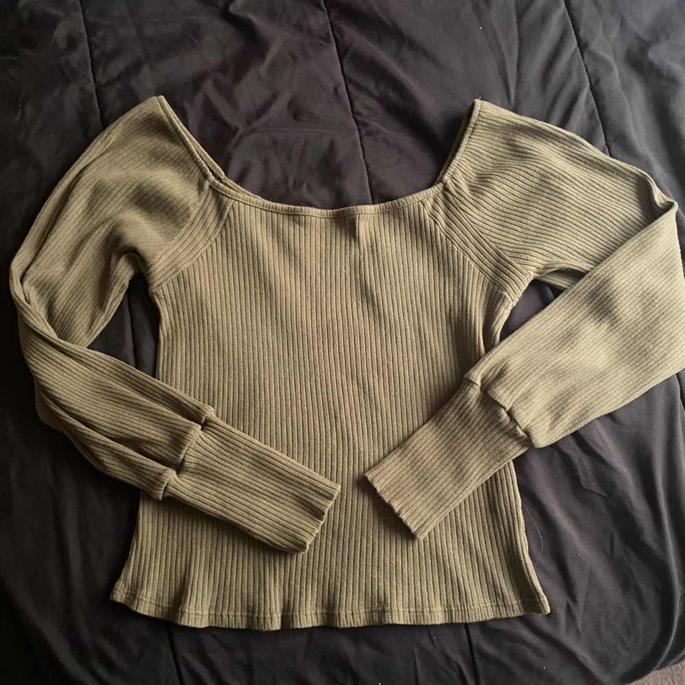 army green square neck top